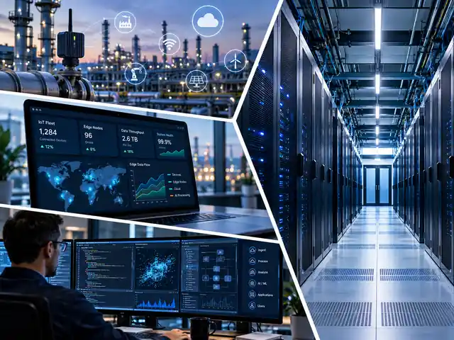AI, IoT, edge computing and cloud infrastructure collage